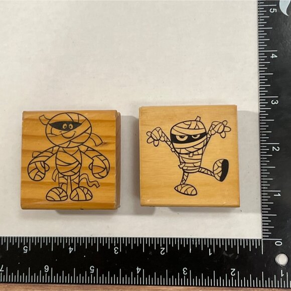 Halloween Mummy Wood Mounted Rubber Stamp Set Recollections 115465 & 409173 - Picture 1 of 4